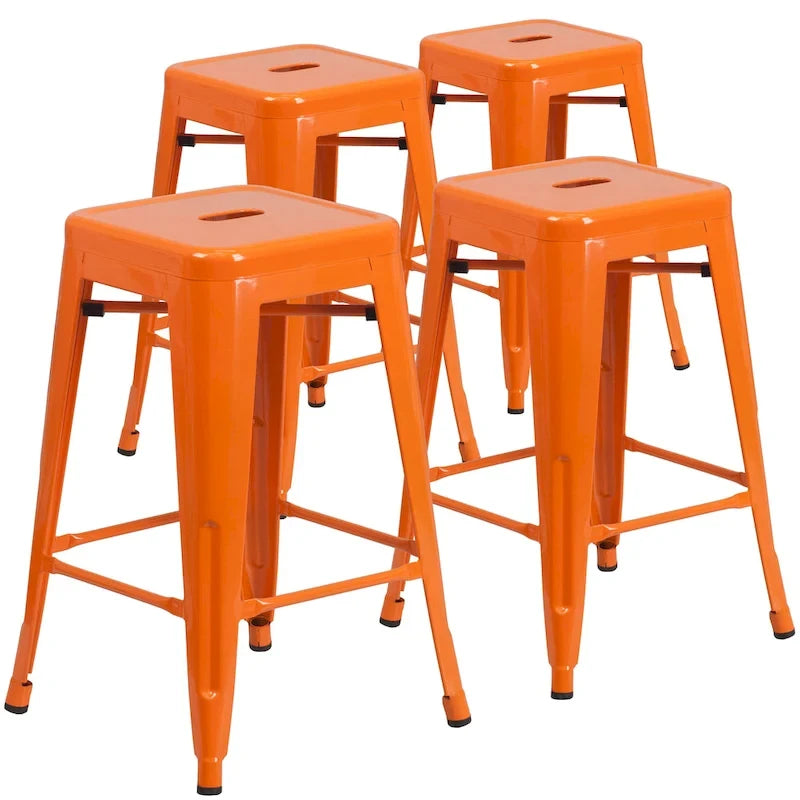 Tabouret de comptoir intérieur/extérieur en métal sans dossier avec assise carrée