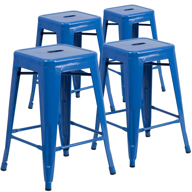 Tabouret de comptoir intérieur/extérieur en métal sans dossier avec assise carrée