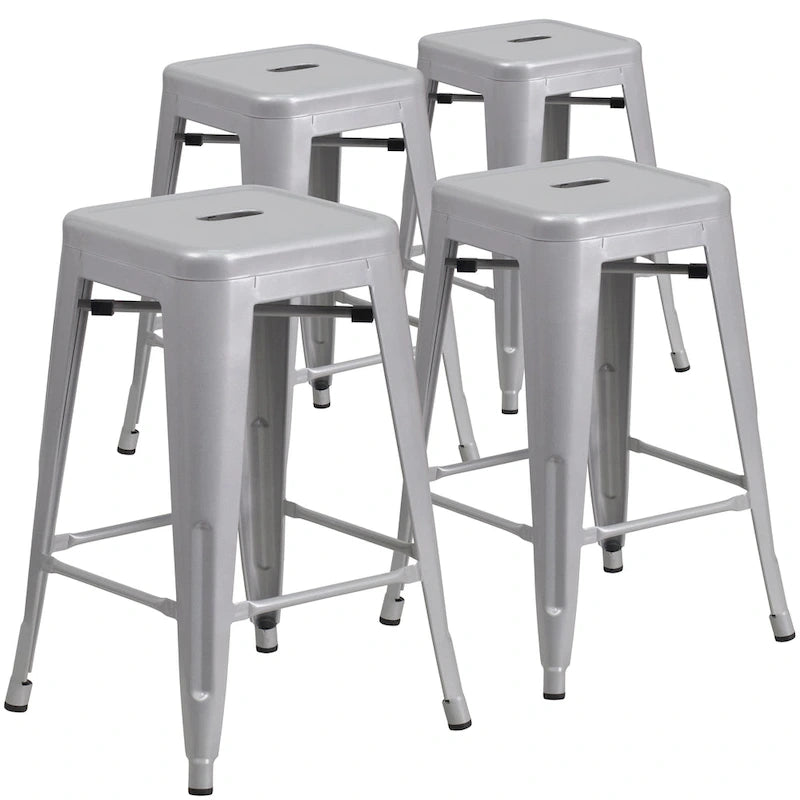 Tabouret de comptoir intérieur/extérieur en métal sans dossier avec assise carrée