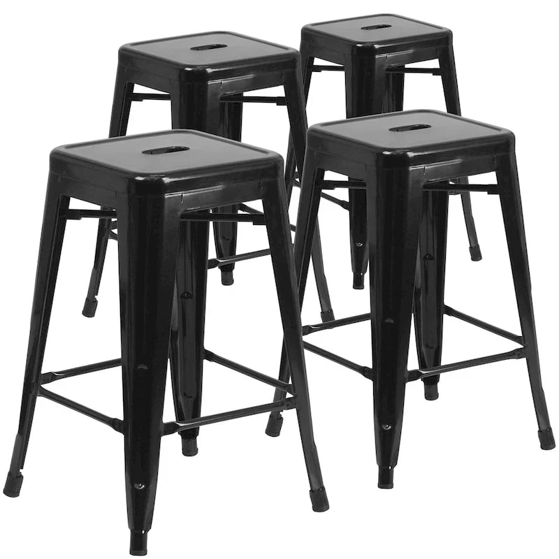 Tabouret de comptoir intérieur/extérieur en métal sans dossier avec assise carrée