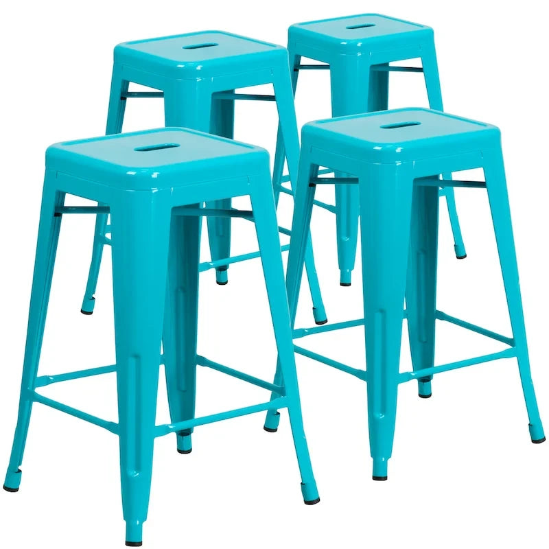 Tabouret de comptoir intérieur/extérieur en métal sans dossier avec assise carrée