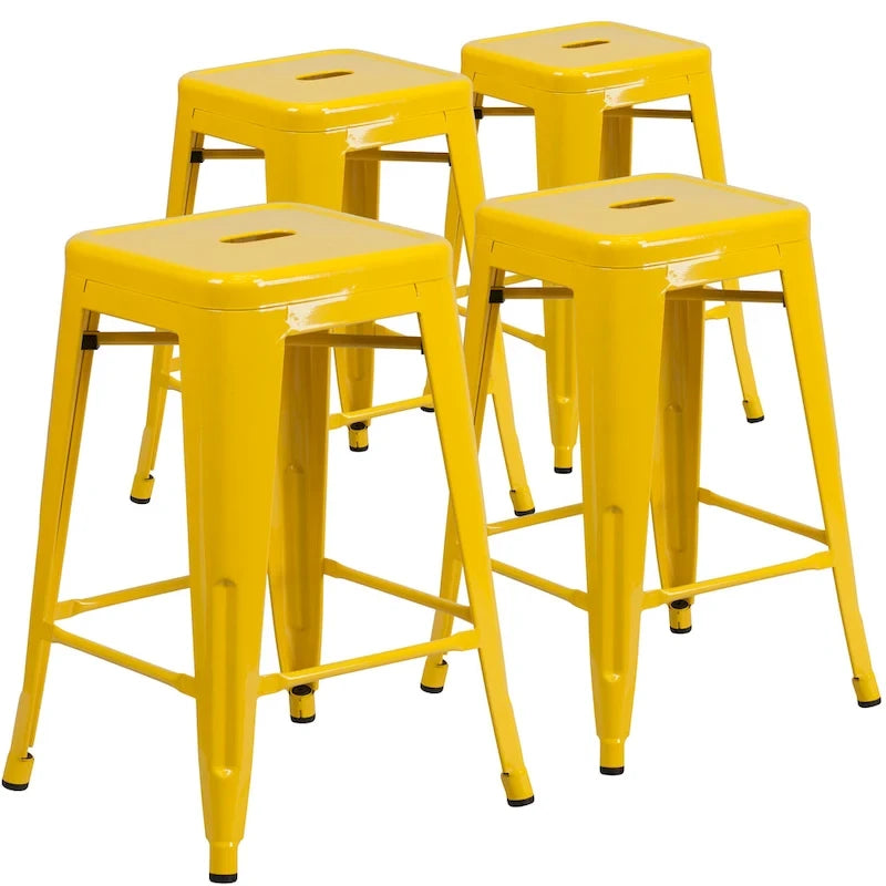 Tabouret de comptoir intérieur/extérieur en métal sans dossier avec assise carrée