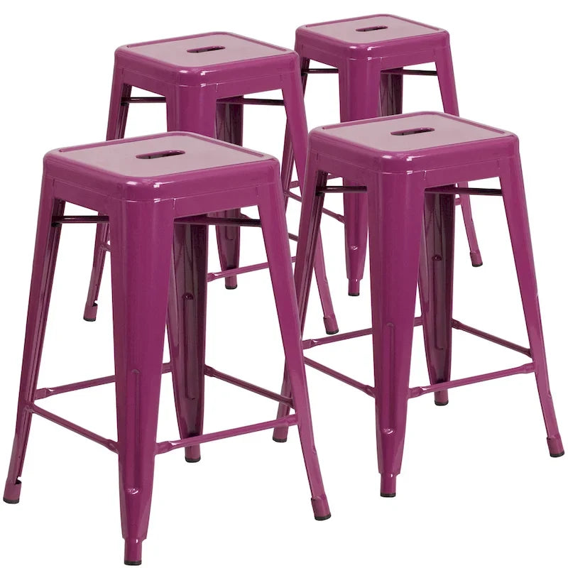 Tabouret de comptoir intérieur/extérieur en métal sans dossier avec assise carrée