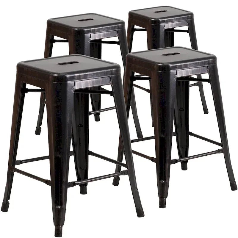Tabouret de comptoir intérieur/extérieur en métal sans dossier avec assise carrée