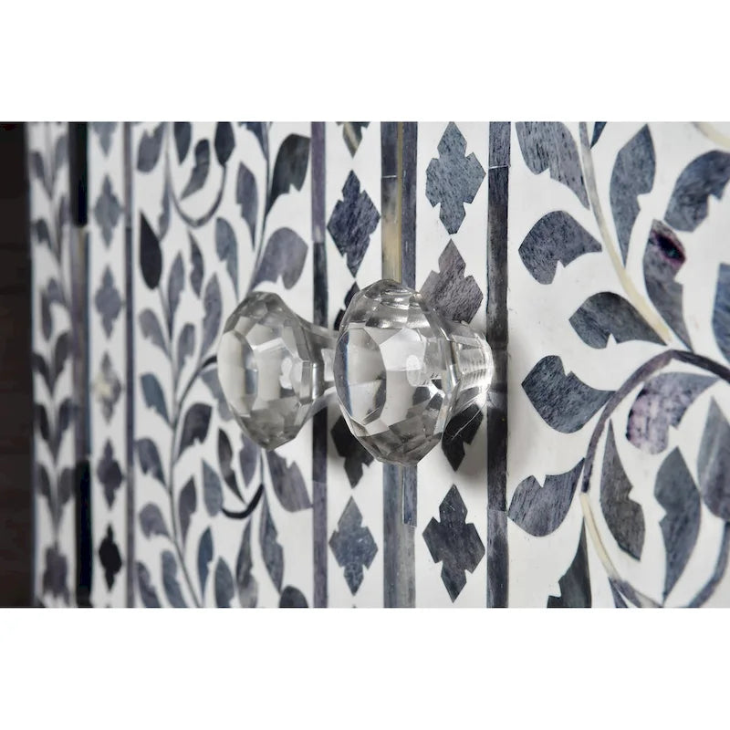 Meuble d'appoint à incrustations en os – Motif floral marocain