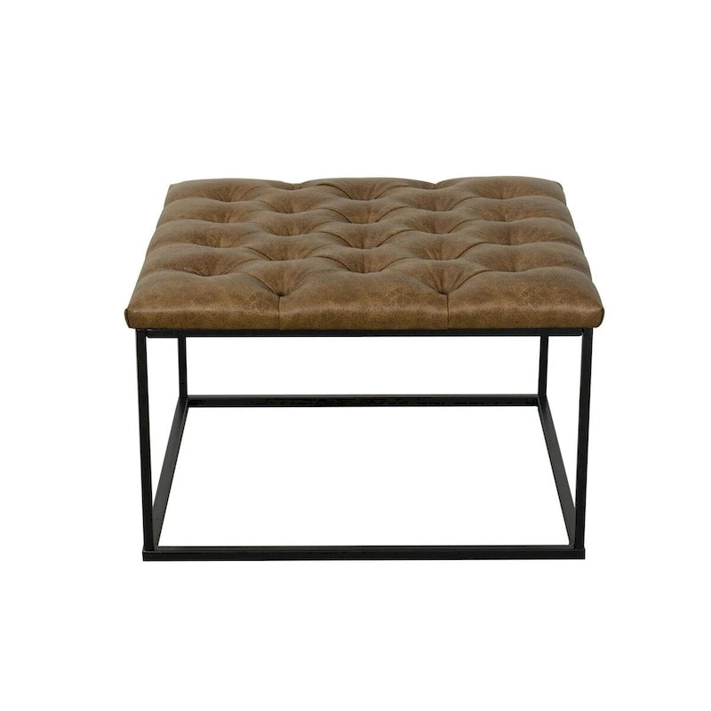 Pouf de cocktail carré en similicuir capitonné