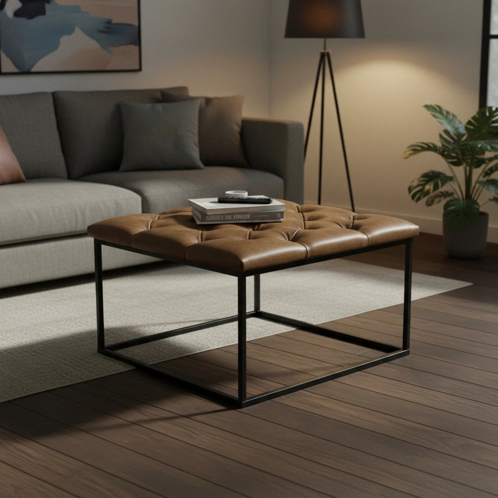 HomePop Draper Square Button-tufted upholstered top Cocktail Ottoman