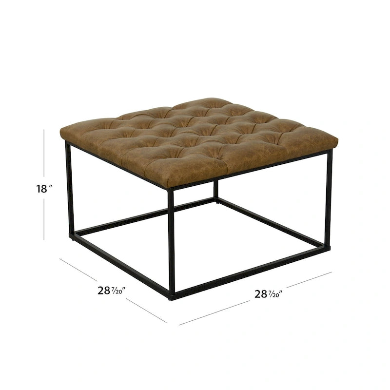 Pouf de cocktail carré en similicuir capitonné