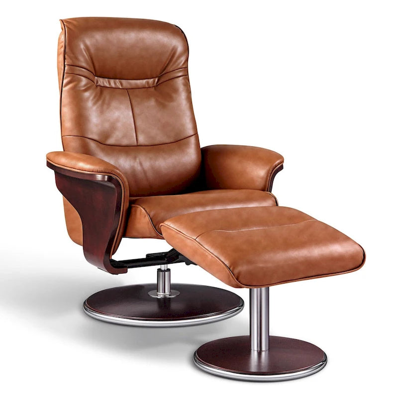Artiva USA 'Milano' Modern Brown Leather Swivel Recliner and Ottoman