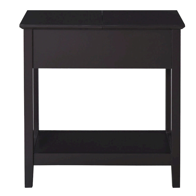 Table d'appoint avec plateau rabattable, placard et étagère inférieure - Café foncé