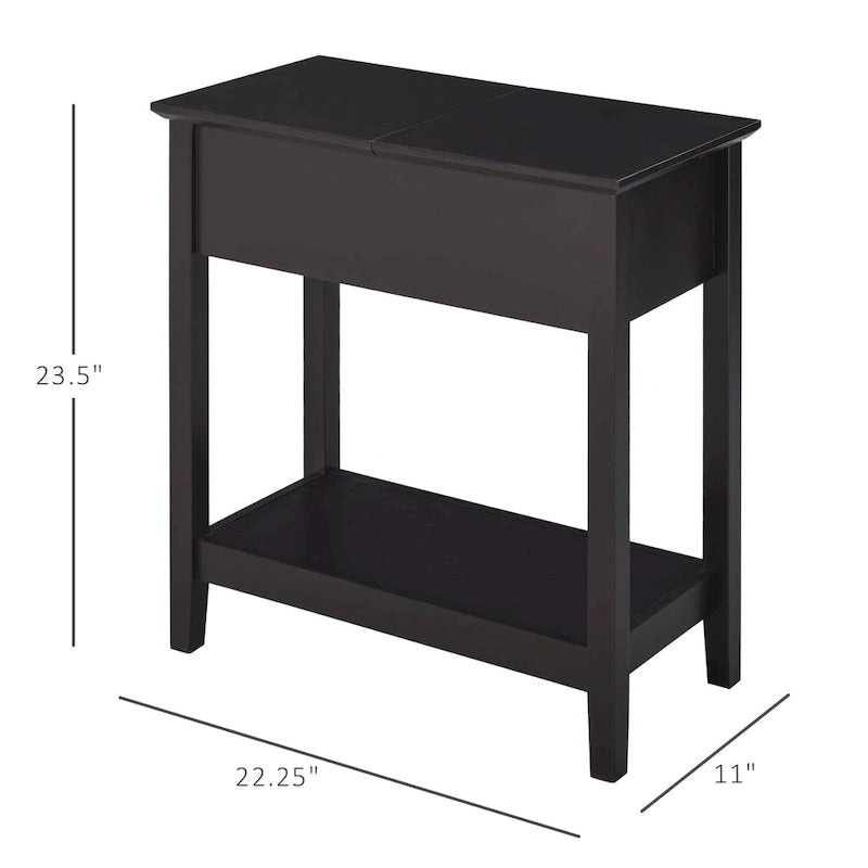Table d'appoint avec plateau rabattable, placard et étagère inférieure - Café foncé