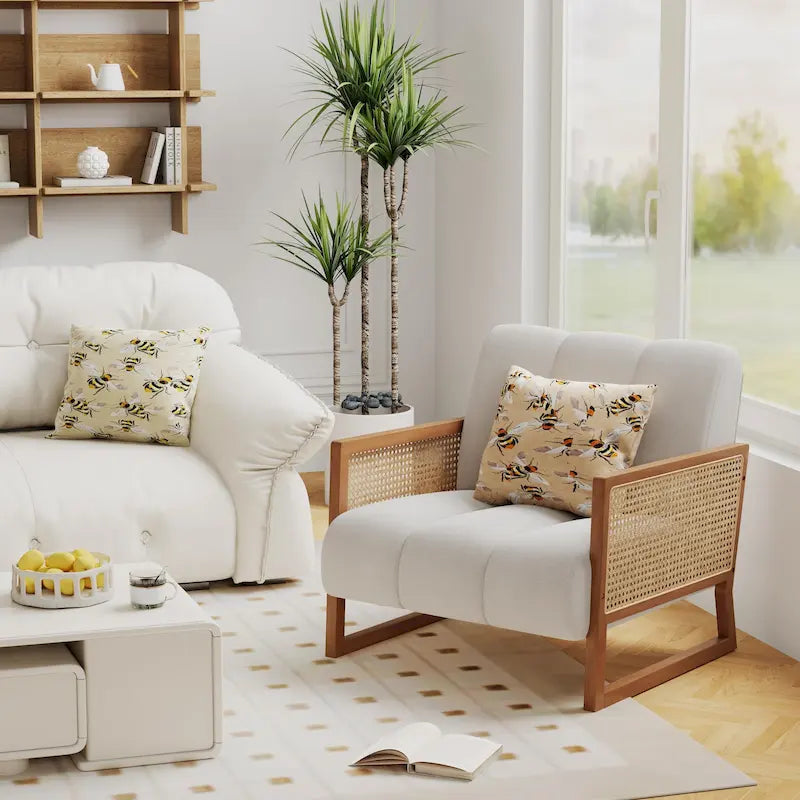 Fauteuil d'appoint en rotin naturel, Fauteuil moderne du milieu du siècle