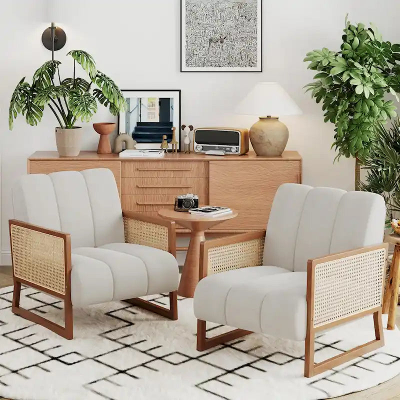 Fauteuil d'appoint en rotin naturel, Fauteuil moderne du milieu du siècle
