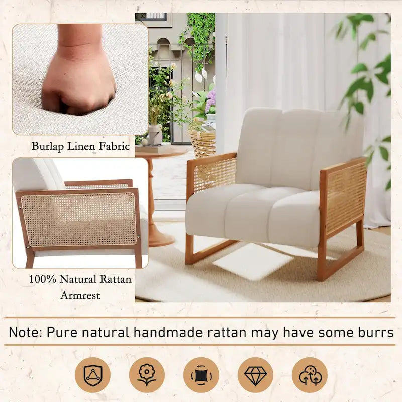 Fauteuil d'appoint en rotin naturel, Fauteuil moderne du milieu du siècle