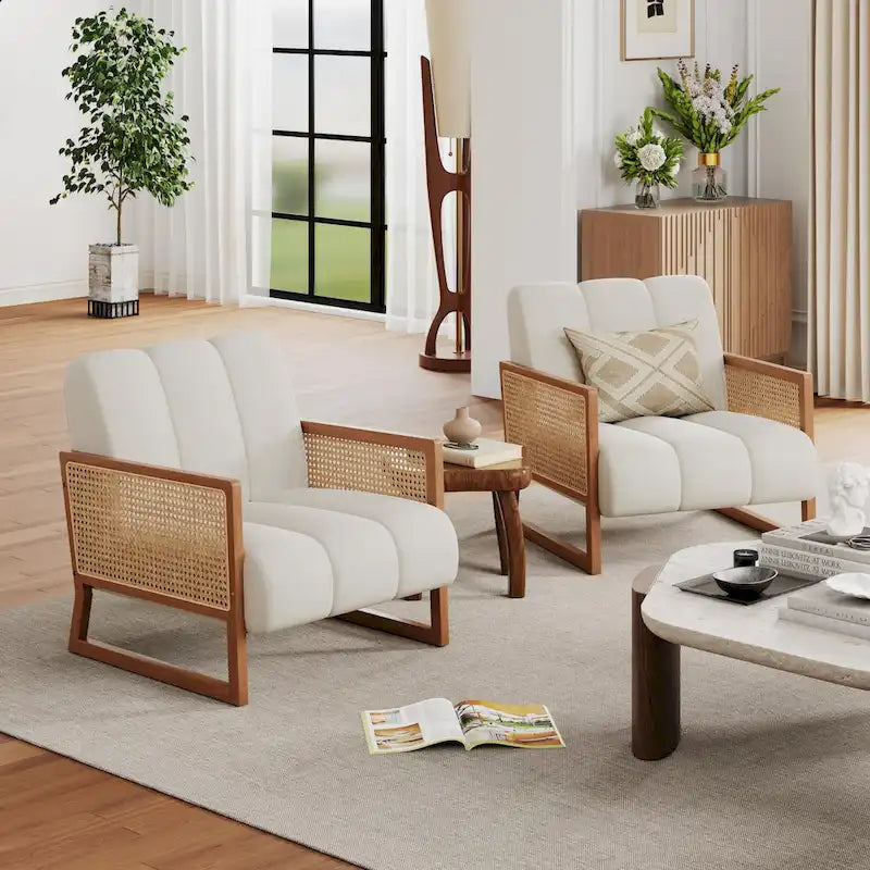 Fauteuil d'appoint en rotin naturel, Fauteuil moderne du milieu du siècle