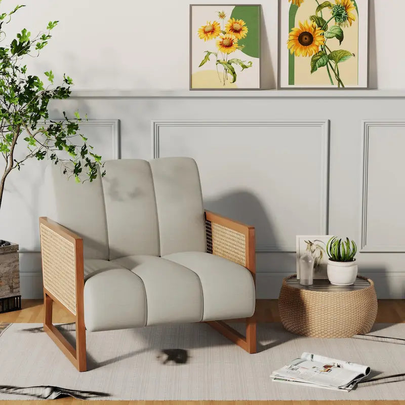 Fauteuil d'appoint en rotin naturel, Fauteuil moderne du milieu du siècle