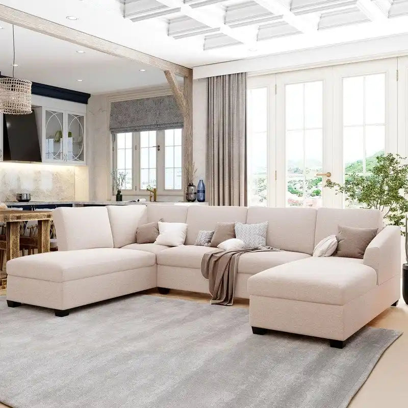 U-Shape Sectional Sofa, Double Extra Wide Chaise Lounge Couch