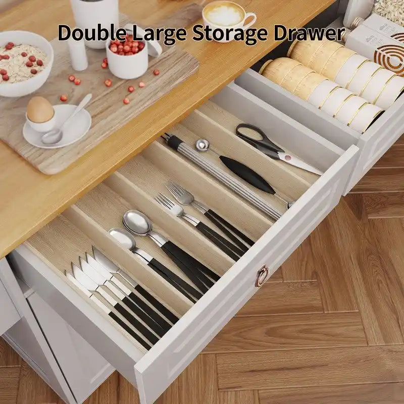 Desserte de cuisine avec plateau en bois massif et roulettes verrouillables