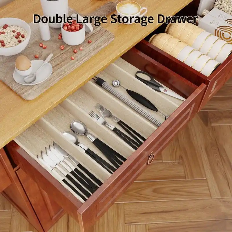 Desserte de cuisine avec plateau en bois massif et roulettes verrouillables
