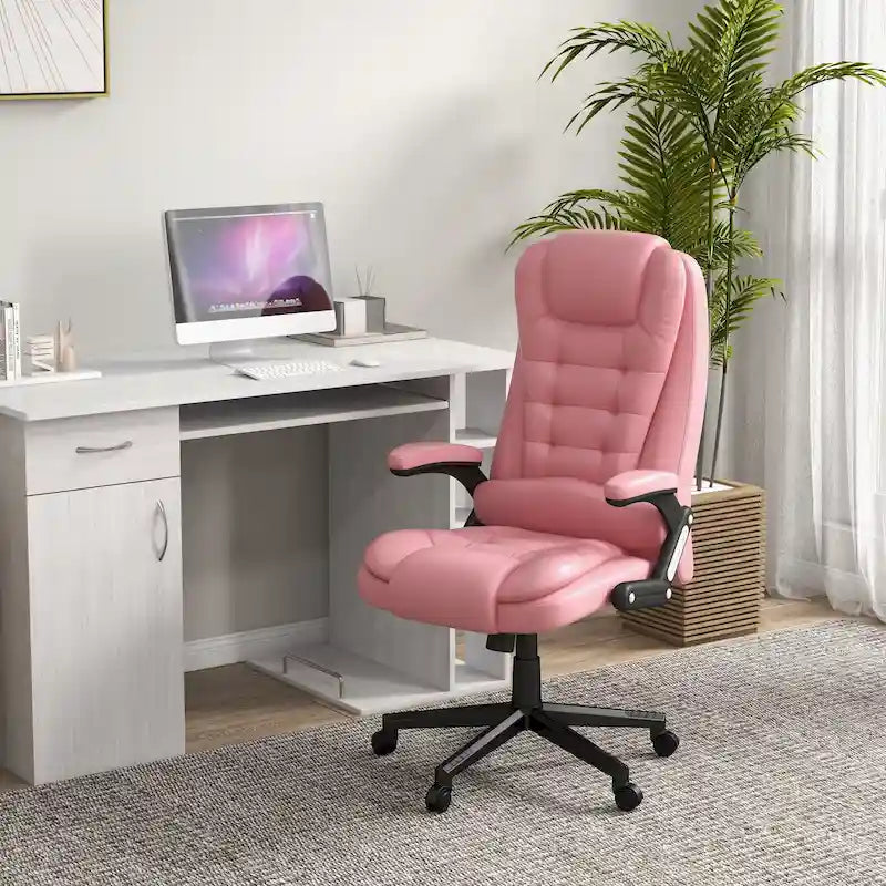 Fauteuil de bureau massant et chauffant en cuir PU, dossier haut