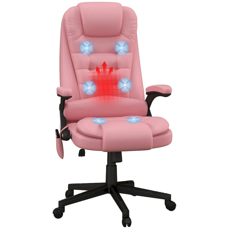 Fauteuil de bureau massant et chauffant en cuir PU, dossier haut