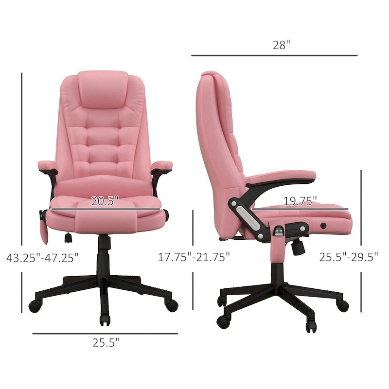 Fauteuil de bureau massant et chauffant en cuir PU, dossier haut
