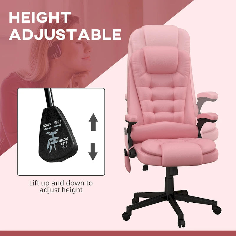 Fauteuil de bureau massant et chauffant en cuir PU, dossier haut