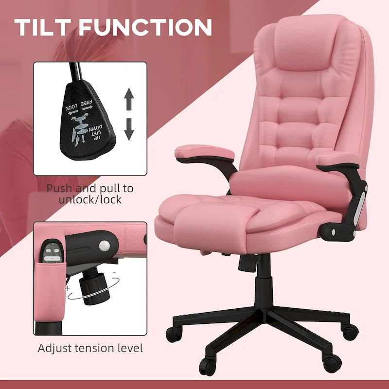 Fauteuil de bureau massant et chauffant en cuir PU, dossier haut