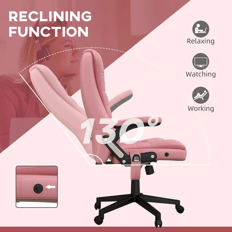 Fauteuil de bureau massant et chauffant en cuir PU, dossier haut