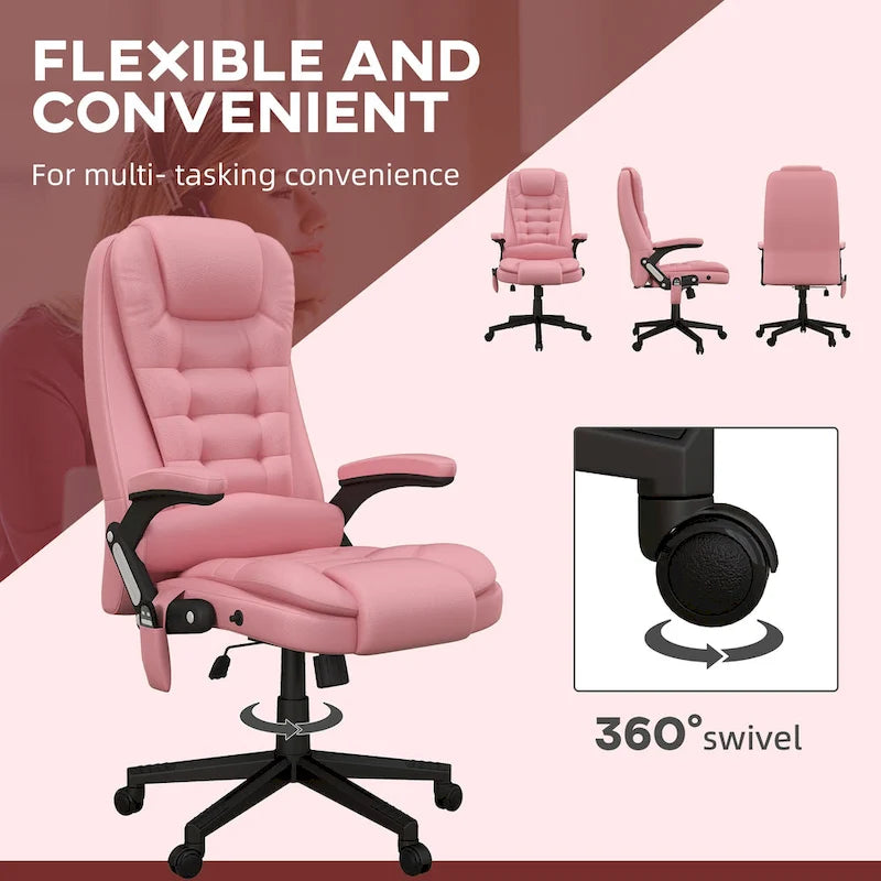 Fauteuil de bureau massant et chauffant en cuir PU, dossier haut