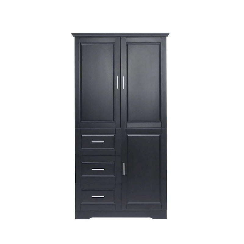 Meuble de rangement haut et large avec portes pour salle de bain/bureau trois tiroirs gris/blanc/noir