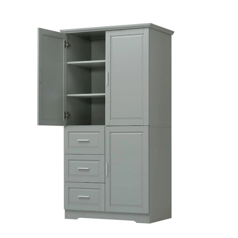 Meuble de rangement haut et large avec portes pour salle de bain/bureau trois tiroirs gris/blanc/noir