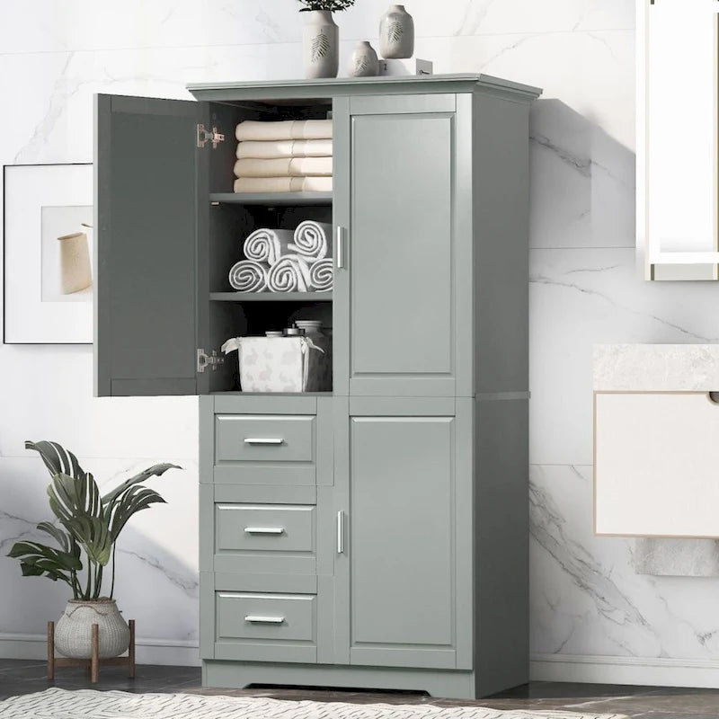 Meuble de rangement haut et large avec portes pour salle de bain/bureau trois tiroirs gris/blanc/noir