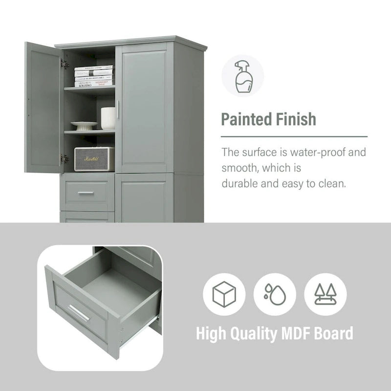 Meuble de rangement haut et large avec portes pour salle de bain/bureau trois tiroirs gris/blanc/noir