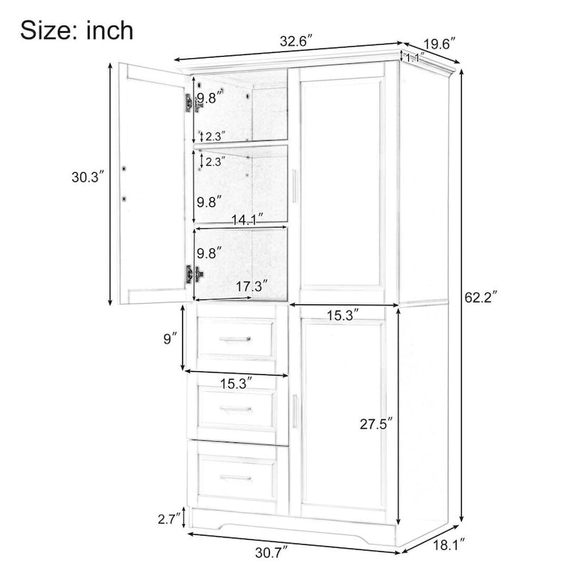 Meuble de rangement haut et large avec portes pour salle de bain/bureau trois tiroirs gris/blanc/noir