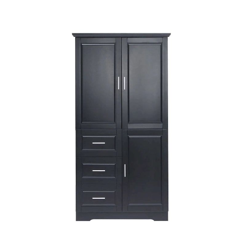 Meuble de rangement haut et large avec portes pour salle de bain/bureau trois tiroirs gris/blanc/noir