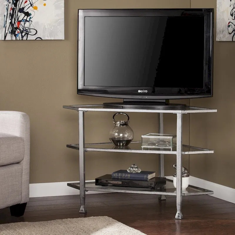 Meuble TV d'angle en métal pour téléviseurs jusqu'à 33,25 po