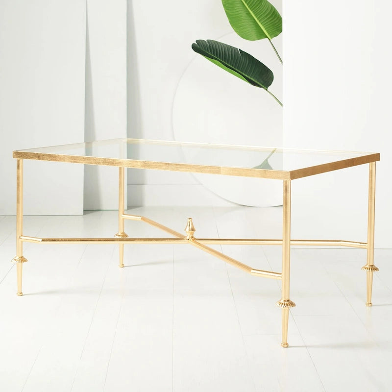 SAFAVIEH Couture Araminta Gold Leaf Coffee Table - 44 W x 24 L x 20.5 H - 44Wx24Dx21H