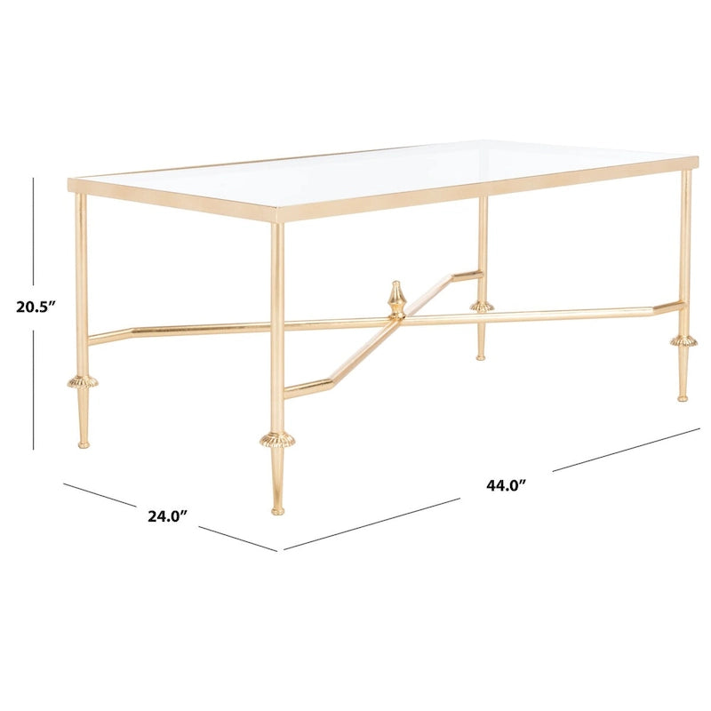 Table basse à plateau en verre et à feuilles d'or 112 cm (L) x 61 cm (P) x 52 cm (H)