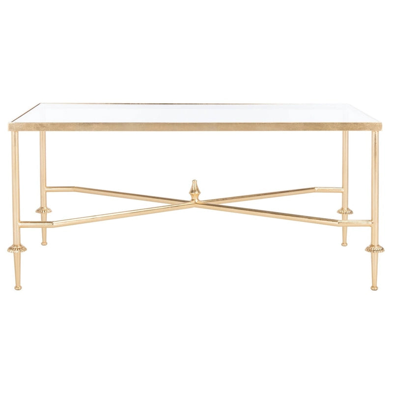 Table basse à plateau en verre et à feuilles d'or 112 cm (L) x 61 cm (P) x 52 cm (H)