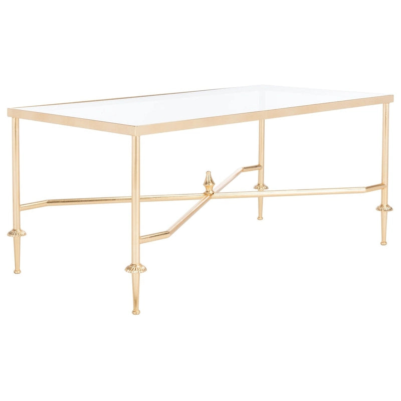 Table basse à plateau en verre et à feuilles d'or 112 cm (L) x 61 cm (P) x 52 cm (H)