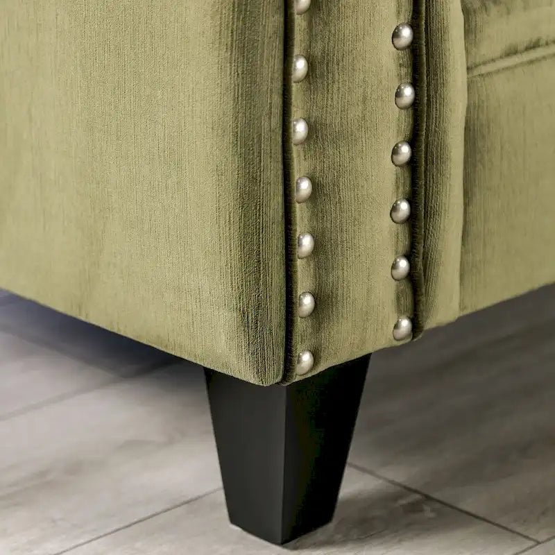 Causeuse rembourrée en microfibre vert olive de style transitionnel