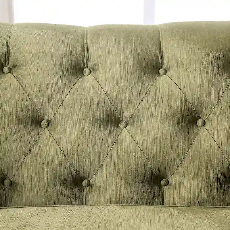 Causeuse rembourrée en microfibre vert olive de style transitionnel