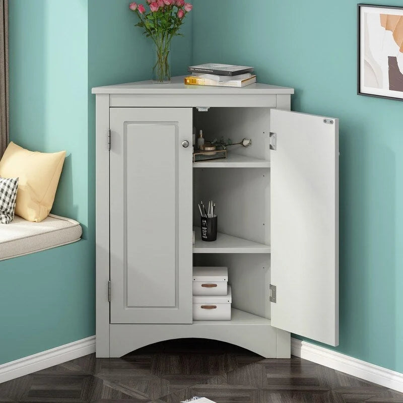 Meuble de Rangement d'Angle pour Salle de Bain avec Étagères Réglables, Meuble Autoportant, Meuble d'Appoint pour Salon