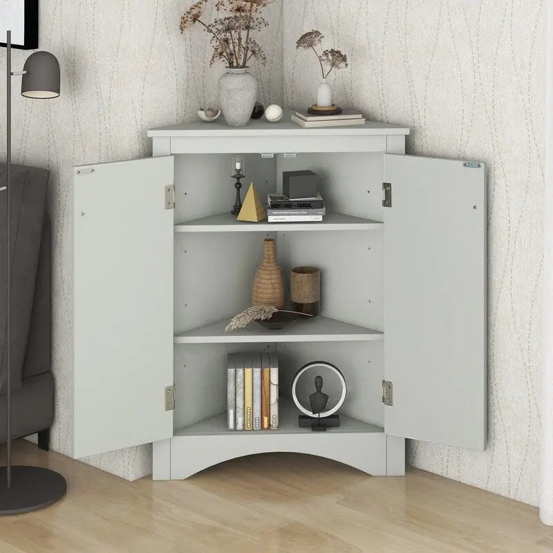 Meuble de Rangement d'Angle pour Salle de Bain avec Étagères Réglables, Meuble Autoportant, Meuble d'Appoint pour Salon