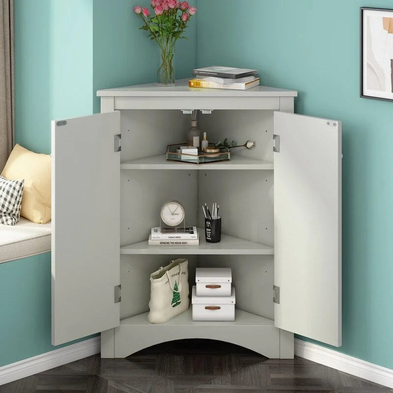 Meuble de Rangement d'Angle pour Salle de Bain avec Étagères Réglables, Meuble Autoportant, Meuble d'Appoint pour Salon