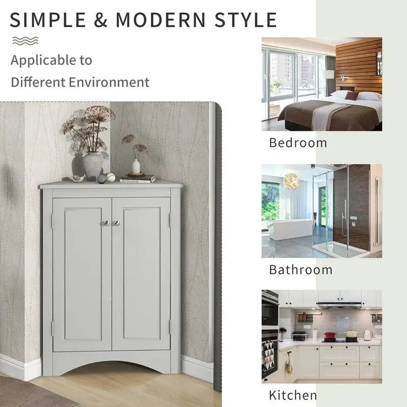 Meuble de Rangement d'Angle pour Salle de Bain avec Étagères Réglables, Meuble Autoportant, Meuble d'Appoint pour Salon