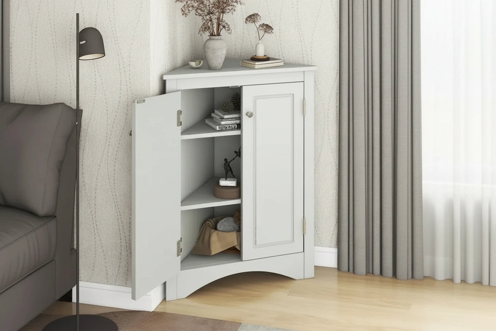 Meuble de Rangement d'Angle pour Salle de Bain avec Étagères Réglables, Meuble Autoportant, Meuble d'Appoint pour Salon
