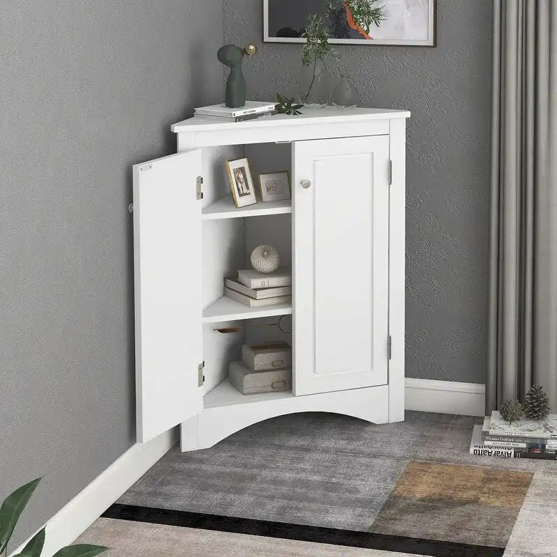 Meuble de Rangement d'Angle pour Salle de Bain avec Étagères Réglables, Meuble Autoportant, Meuble d'Appoint pour Salon