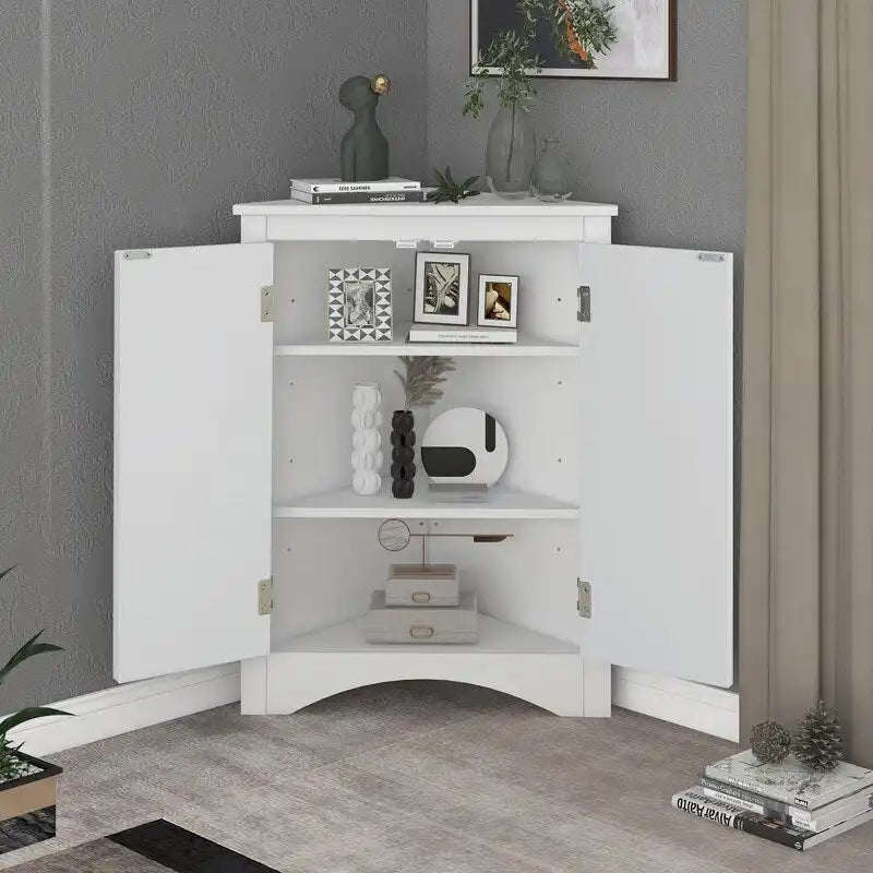 Meuble de Rangement d'Angle pour Salle de Bain avec Étagères Réglables, Meuble Autoportant, Meuble d'Appoint pour Salon